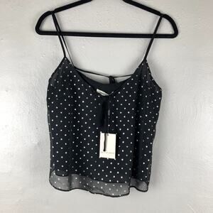 The East Order Black Silver Star Print Lightweight Lace Up Paigey Cami Top Shirt